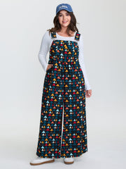 Geometric Print Pockets Adjustable Overall Jumpsuit