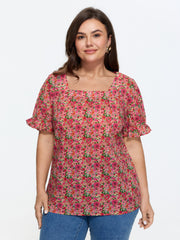 Cotton Square Neck Ruffled Sleeve Blouse