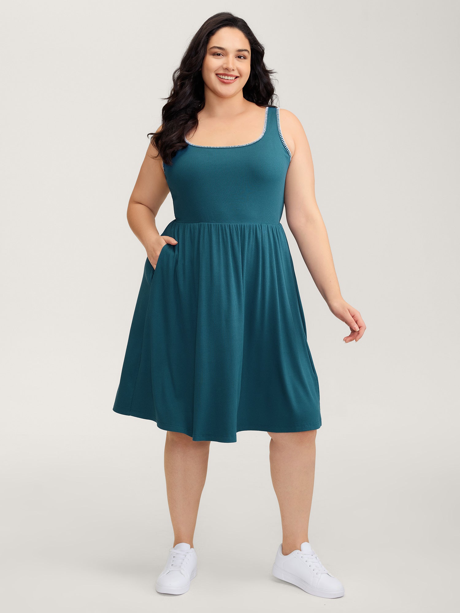 Embroidered Trim Cinched-Waist Stretchy Mini Dress