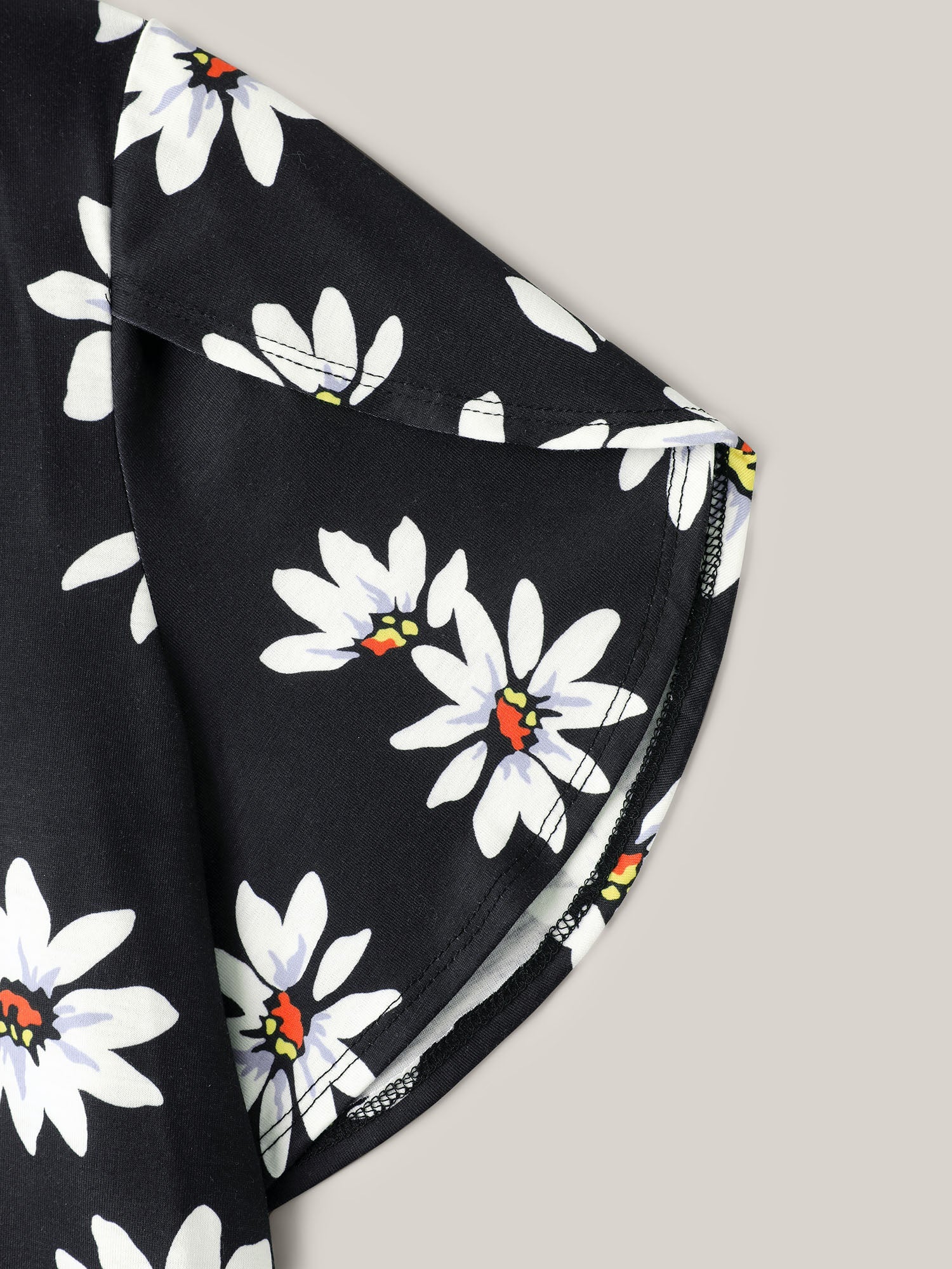 Floral Print Petal Sleeve Plain Knit Top