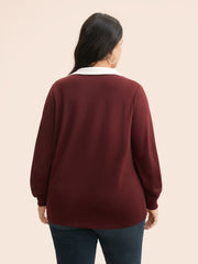 Polo Neck Contrast Patchwork Sweatshirt