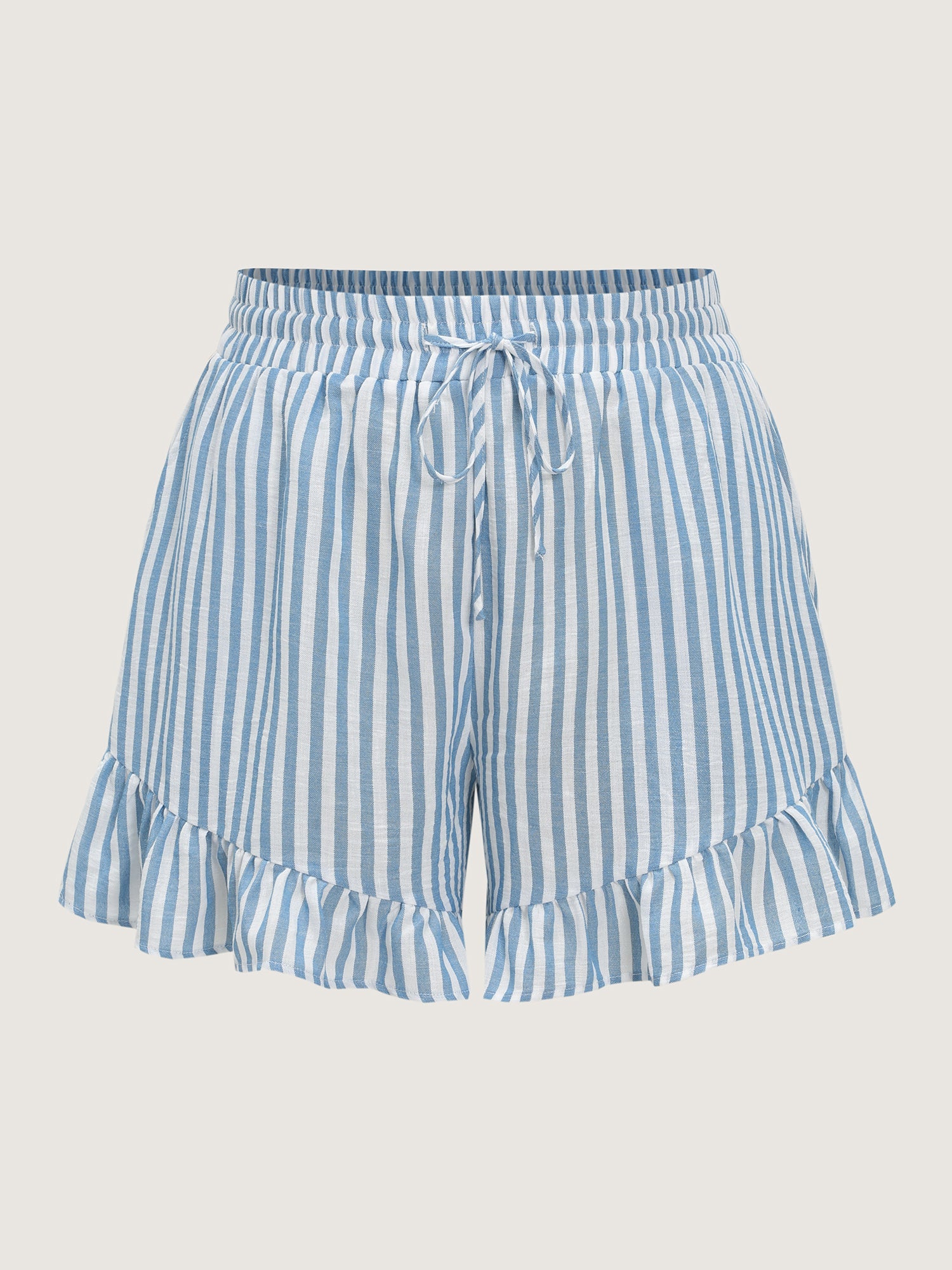 Striped Print Ruffled Hem Shorts