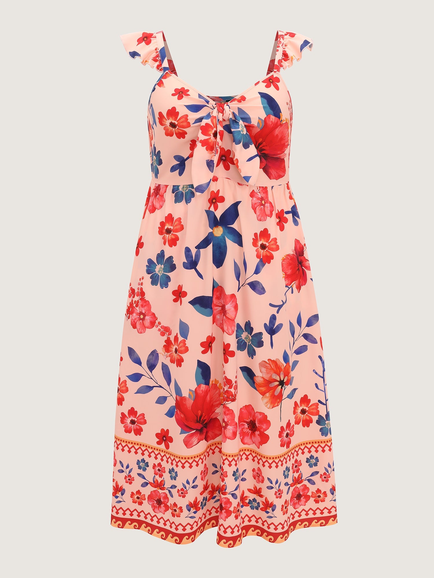 Floral Print Flutter Sleeve Contrast Maxi Dress
