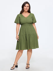 Textured Shirred Waist Tiered Mini Dress