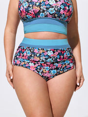 Floral Print Color Contrast Bikini Bottoms