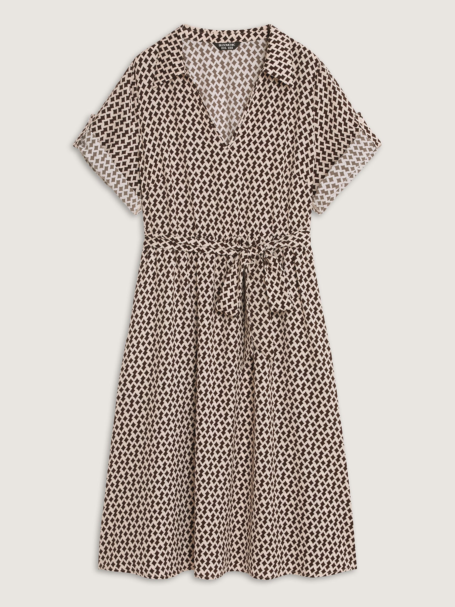 Geometric Print Collared Knit Midi Dress