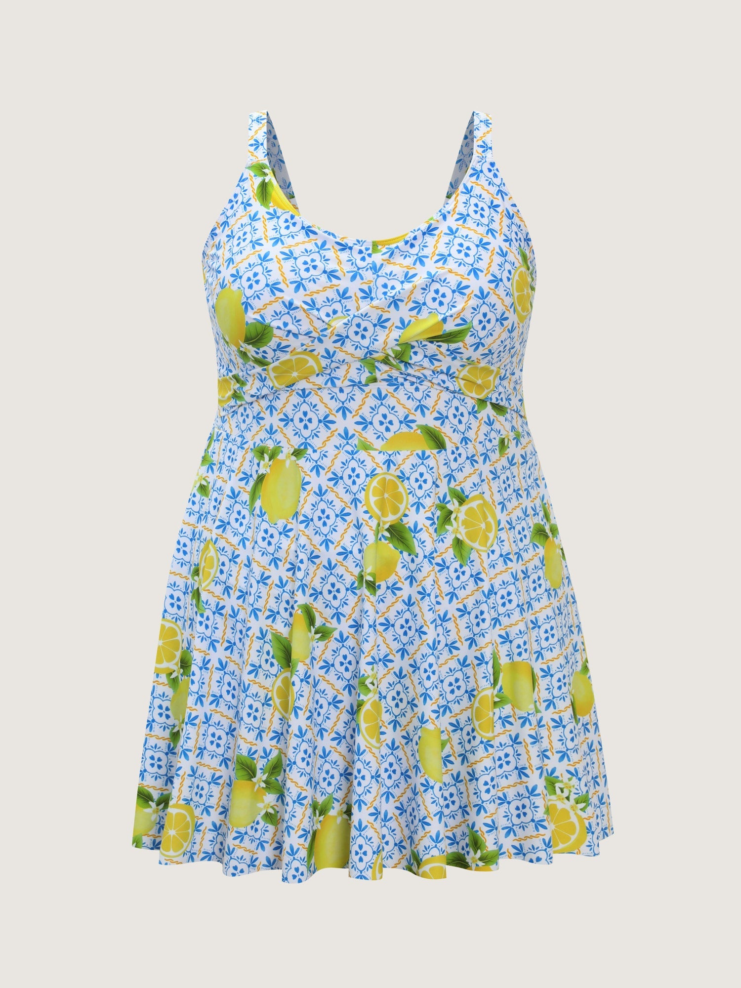 Anti-Float Ties Lemon Print Swim Dress