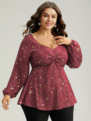 Star Glitter Square Neck Twist Front Blouse