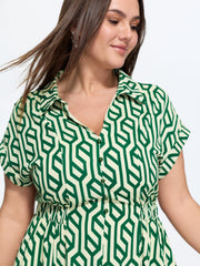 Geometric Print Stretchy Waist Midi Dress