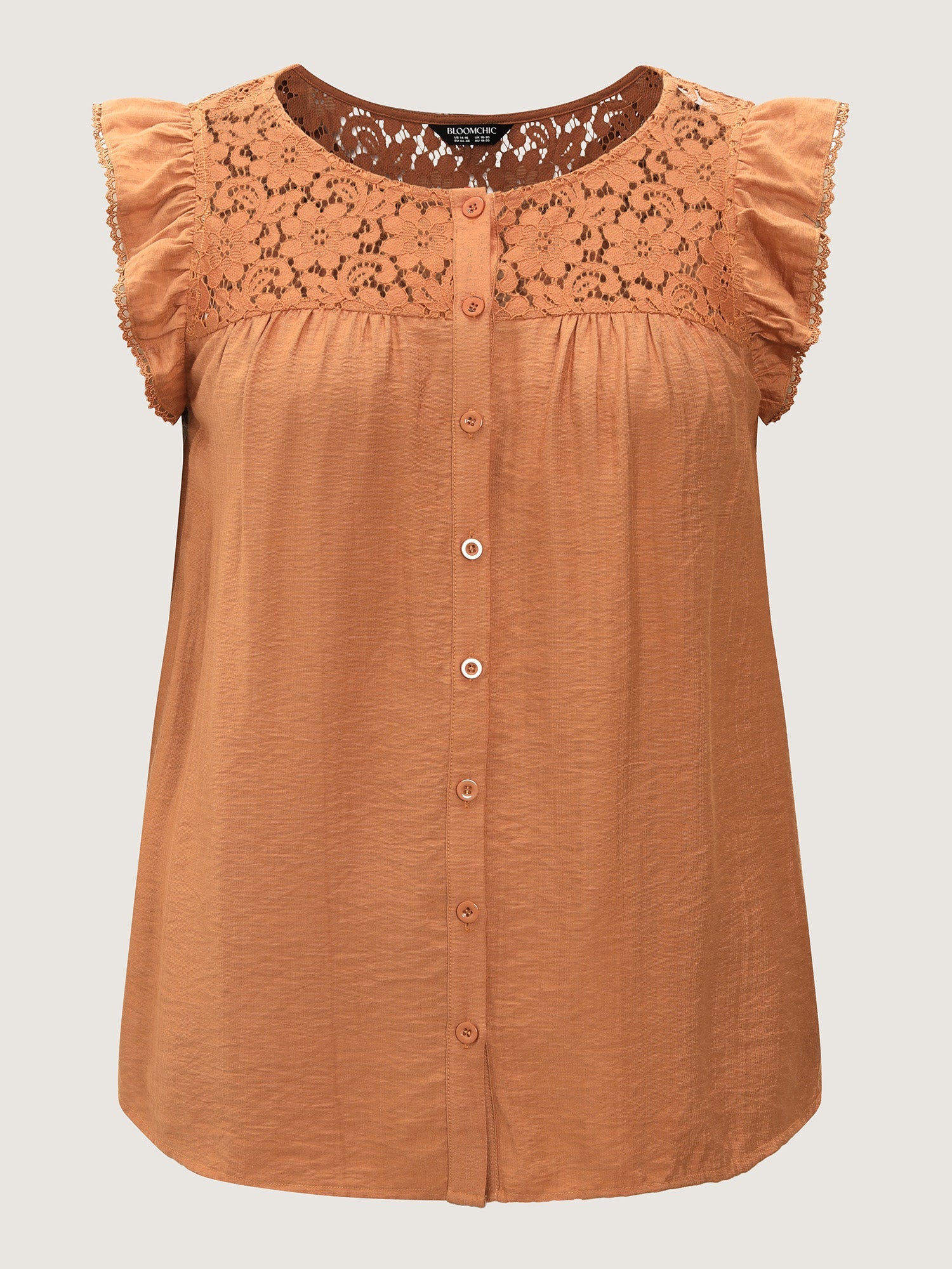 Ruffled Sleeve Button Detail Lace Tank Top