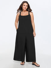 Solid Lace Cross Back Wide Leg Jumpsuit
