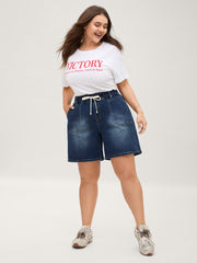 Pull-On Elastic Waistband Denim Shorts