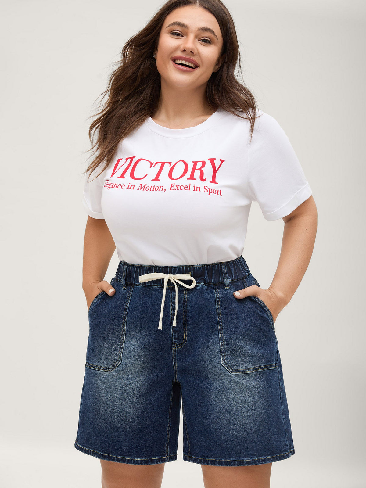 Pull-On Elastic Waistband Denim Shorts