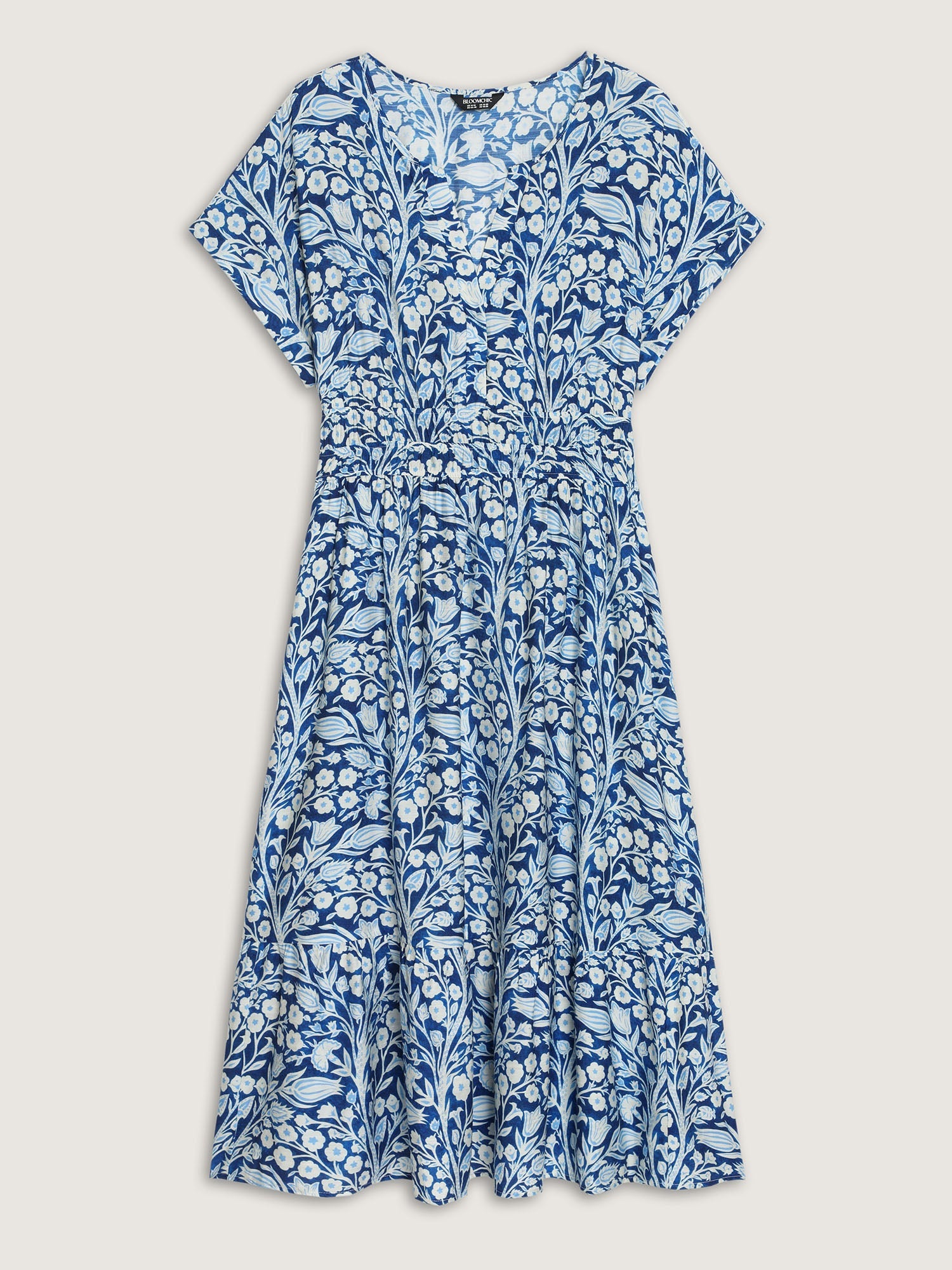 Floral Print Cinched-Waist Midi Dress