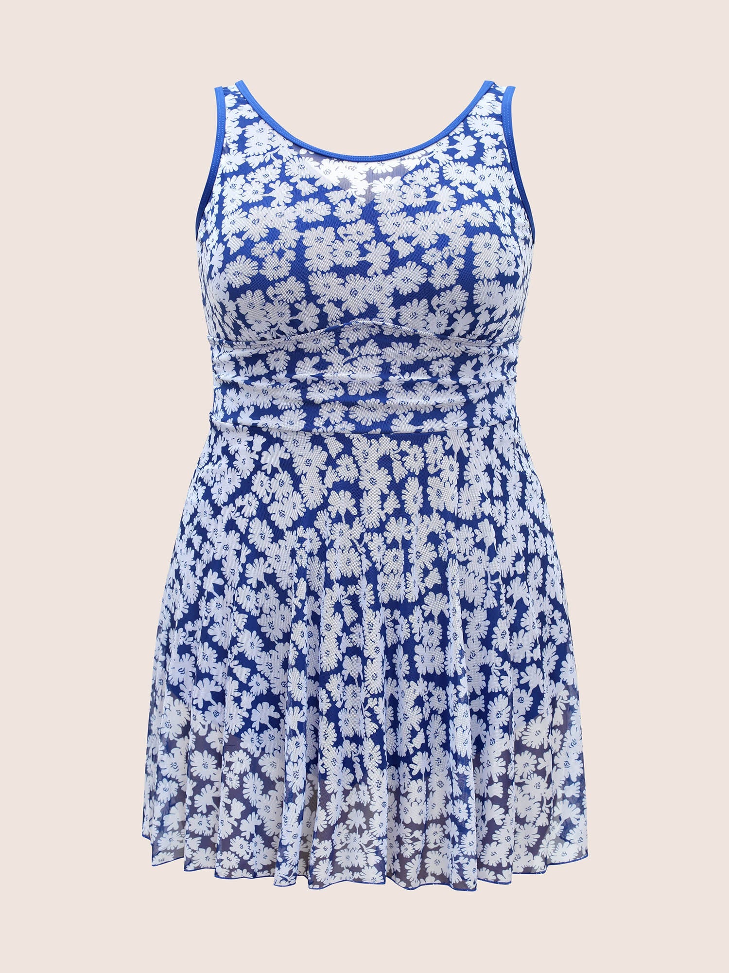 Floral U Neck See Through Patchwork Swim Dress