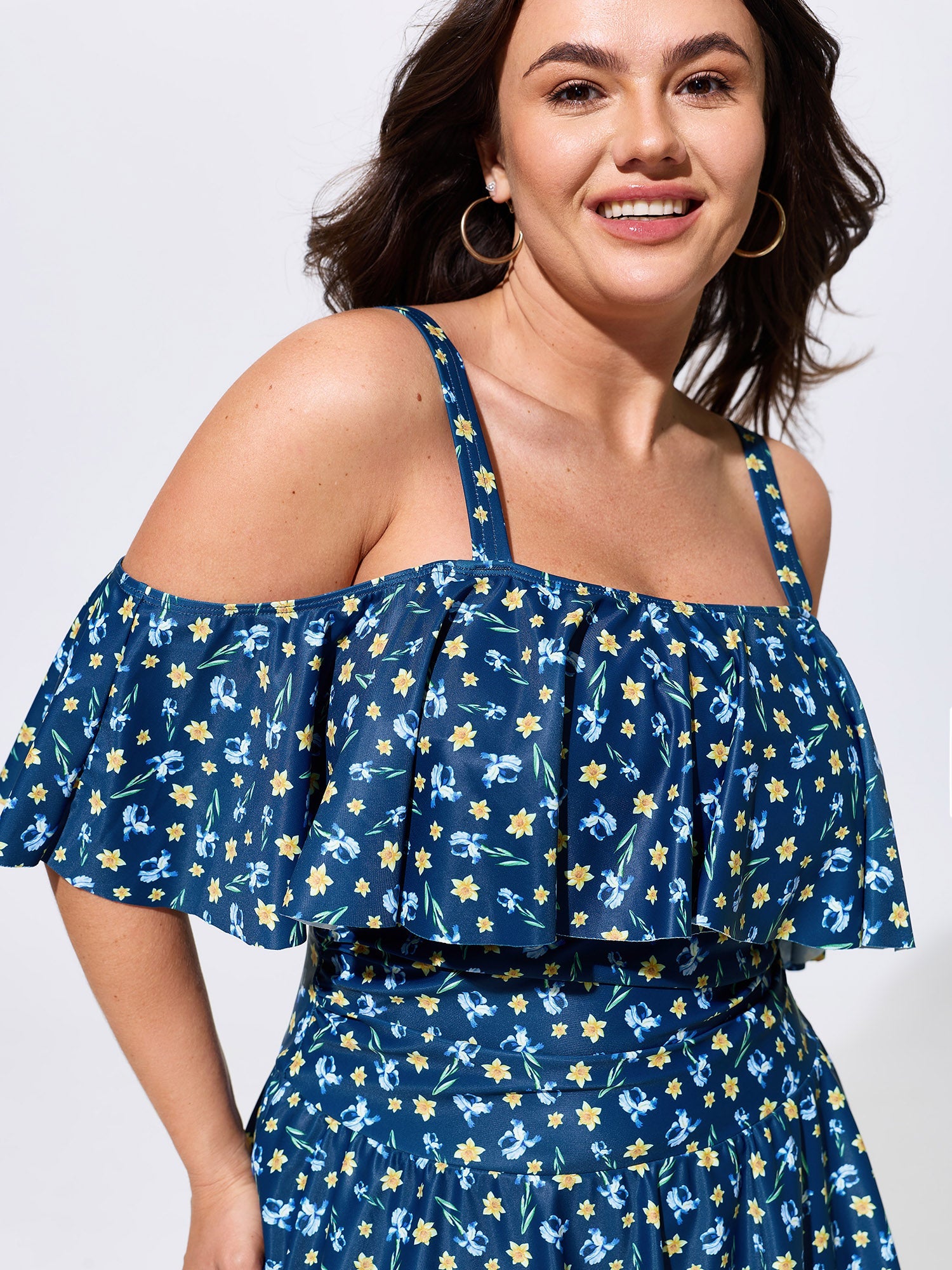 Floral Print Cold-Shoulder Swim Dress