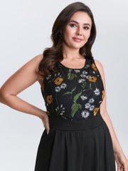 Sheer Floral Cinched Waist Contrast Jumpsuit