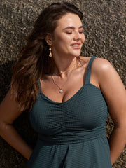 Textured Adjustable Cinched Flared Swim Dress
