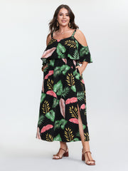 Tropical Pattern Off-Shoulder Maxi Dress