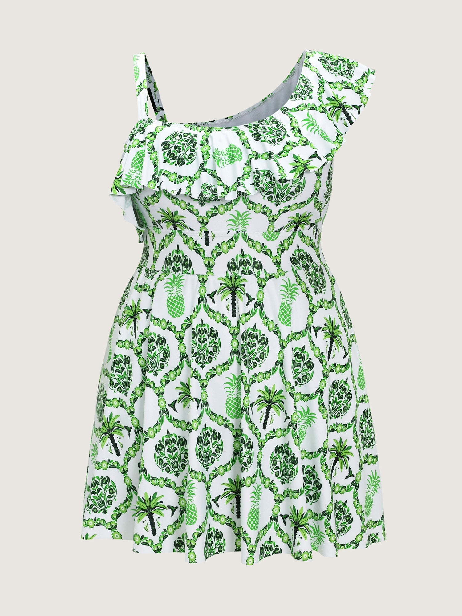 Geometric Print Cinched-Waist Swim Dress