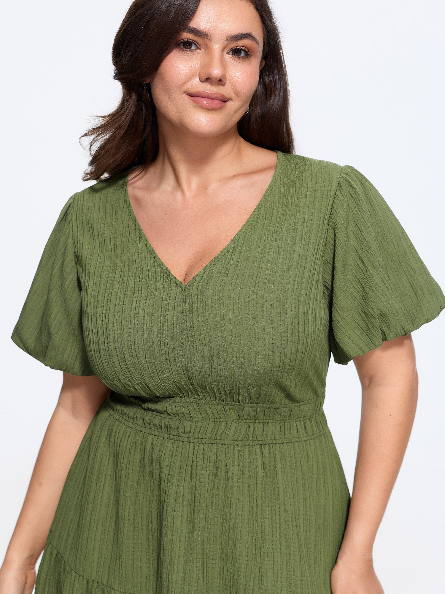 Textured Shirred Waist Tiered Mini Dress