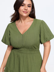 Textured Shirred Waist Tiered Mini Dress