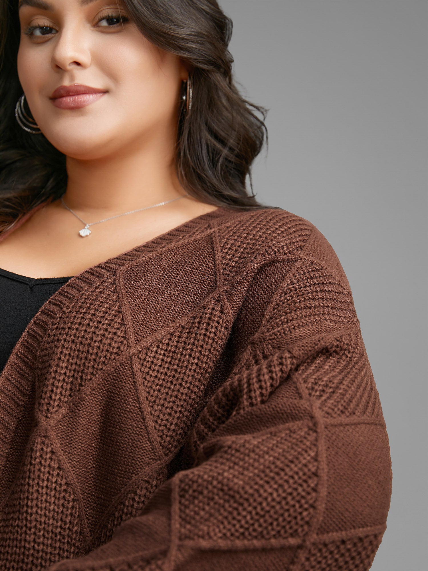Plain Textured Pocket Drop Shoulder Cardigan