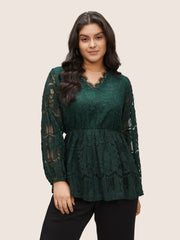 Solid Lace Patchwork Elastic Waist Blouse