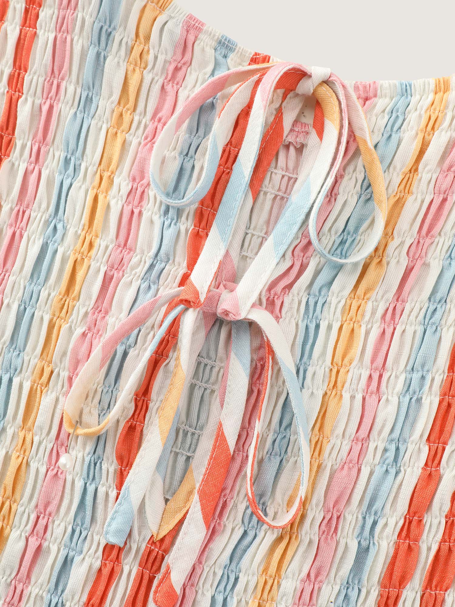 Colorful Striped Print Shirred Mini Dress