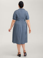 Geometric Print Belted Waist Maxi Dress