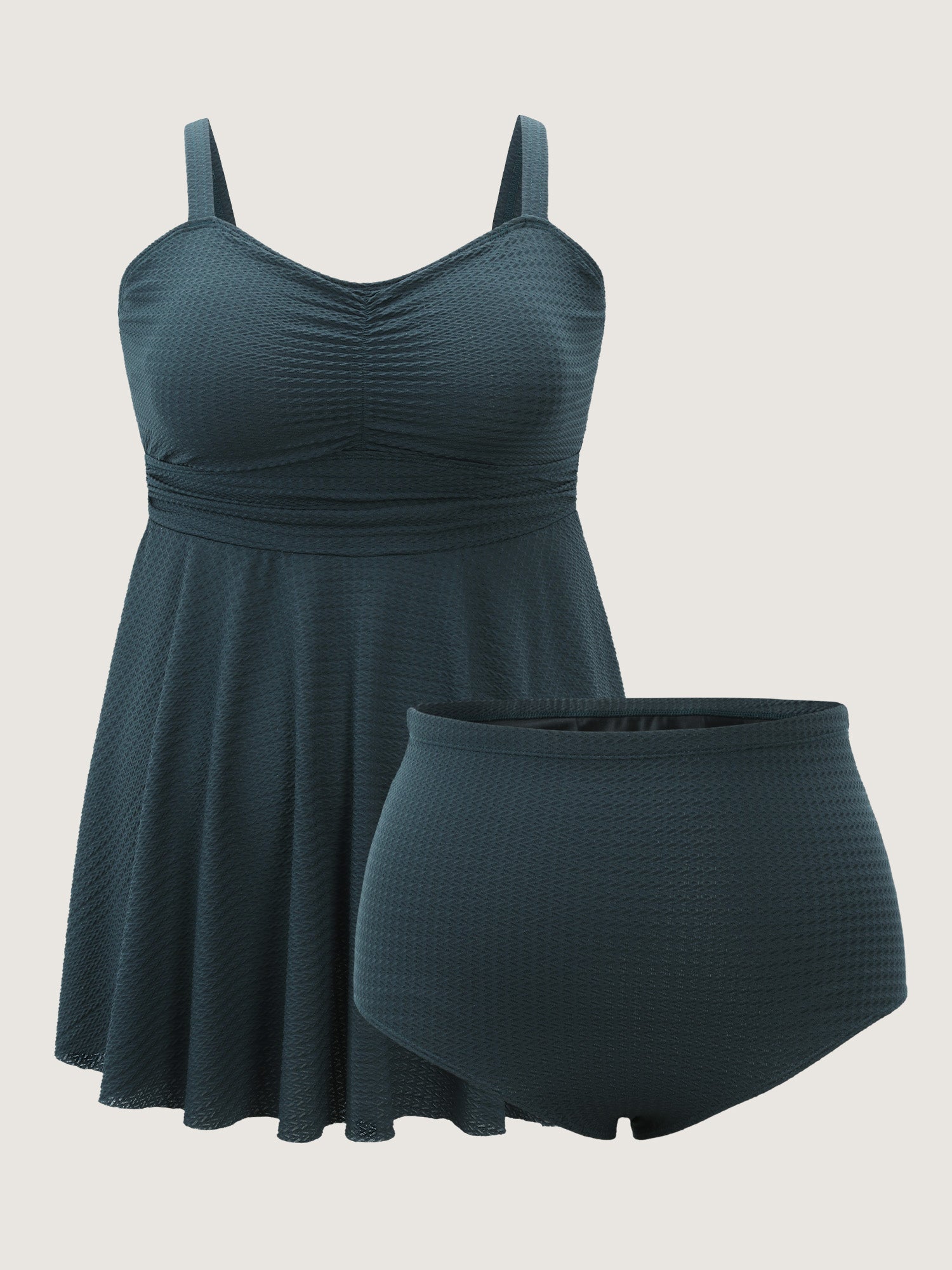 Textured Adjustable Cinched Flared Swim Dress