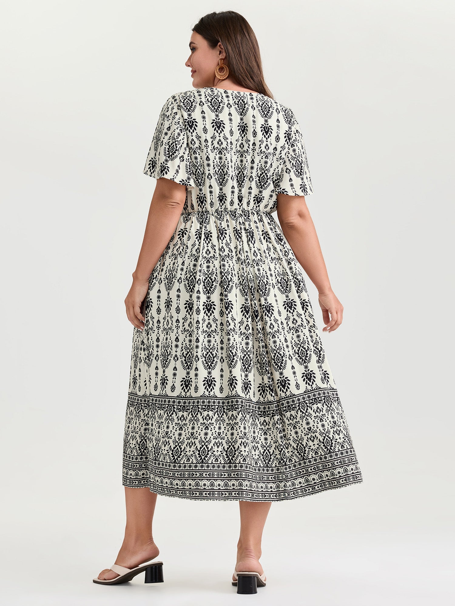 Boho Print Toothpick Pleat Slit Midi Dress