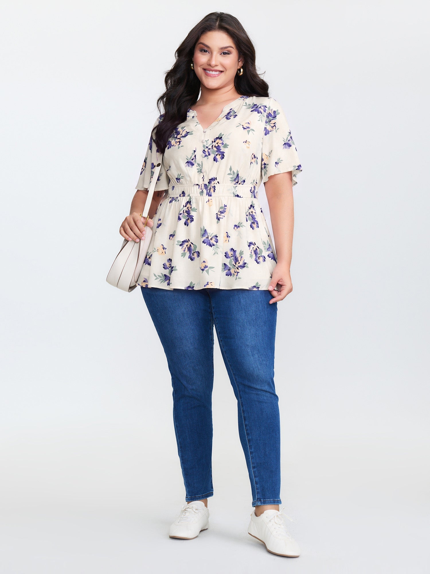 Supersoft Rose Print V-Neck Blouse