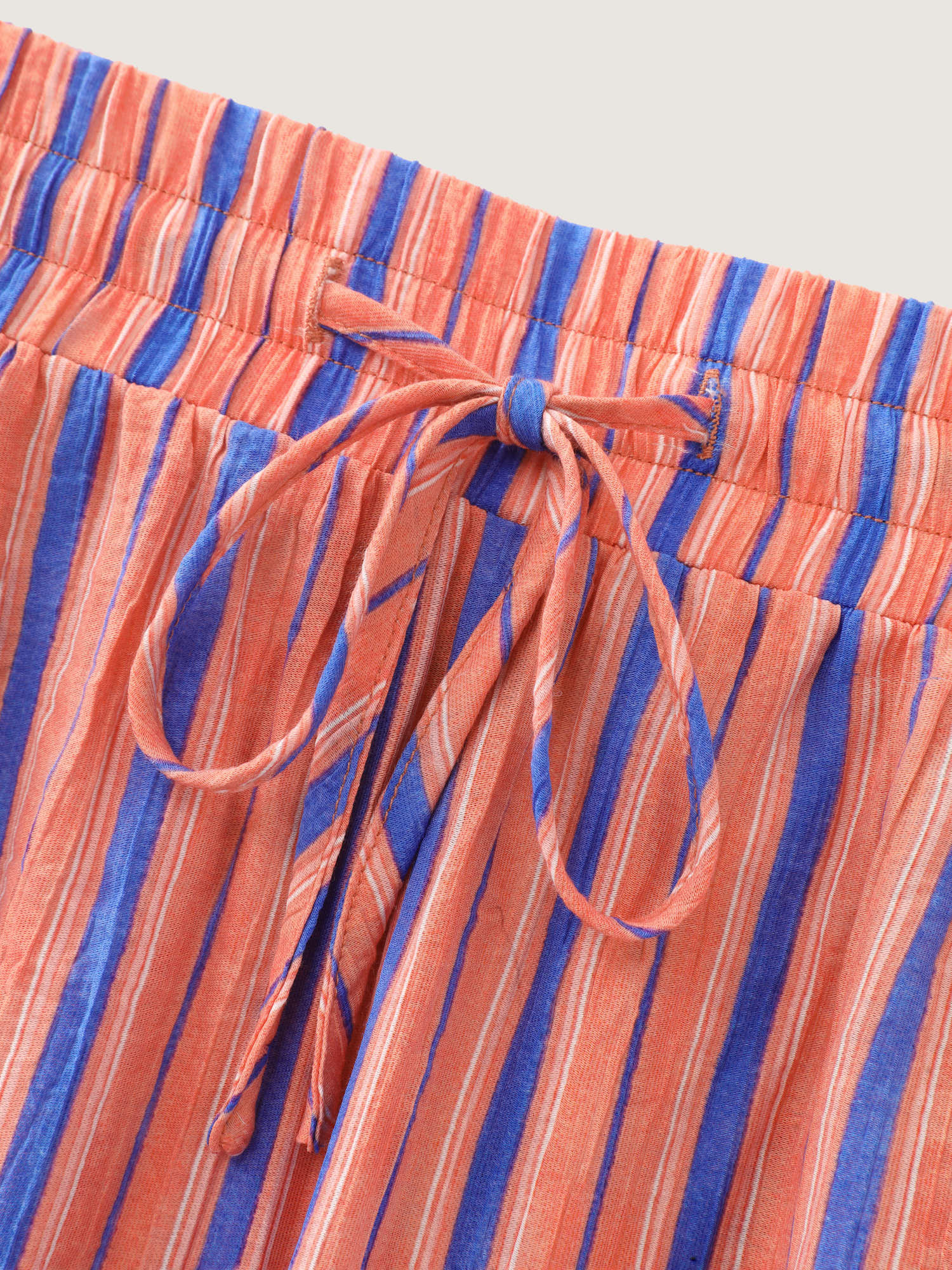 Striped Print Cuffed Hem Drawstring Pants