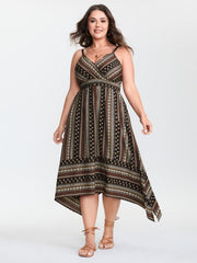 Striped Print V-Neck High-Low Maxi Dress