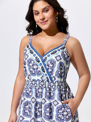 Majolica Print Shirred Cami Maxi Dress