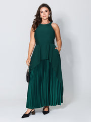 Layered Pleated Skirt Sleeveless Maxi Dress