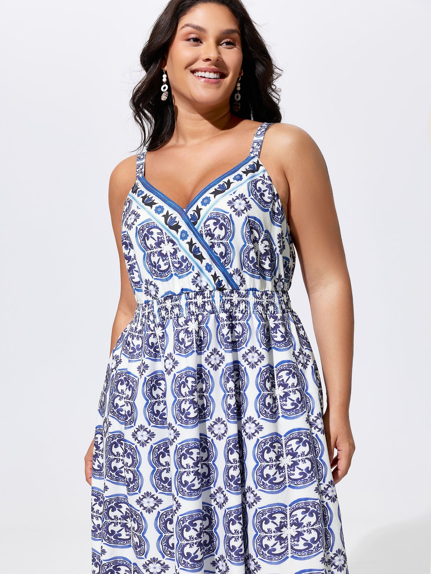 Majolica Print Shirred Cami Maxi Dress
