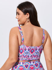 Geometric Print Cut-Out Neckline Swim Top