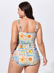 Majolica Print Drawstring One-Piece Swim