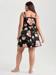 Breezy Floral Print Surplice Lace Neckline Nightgown