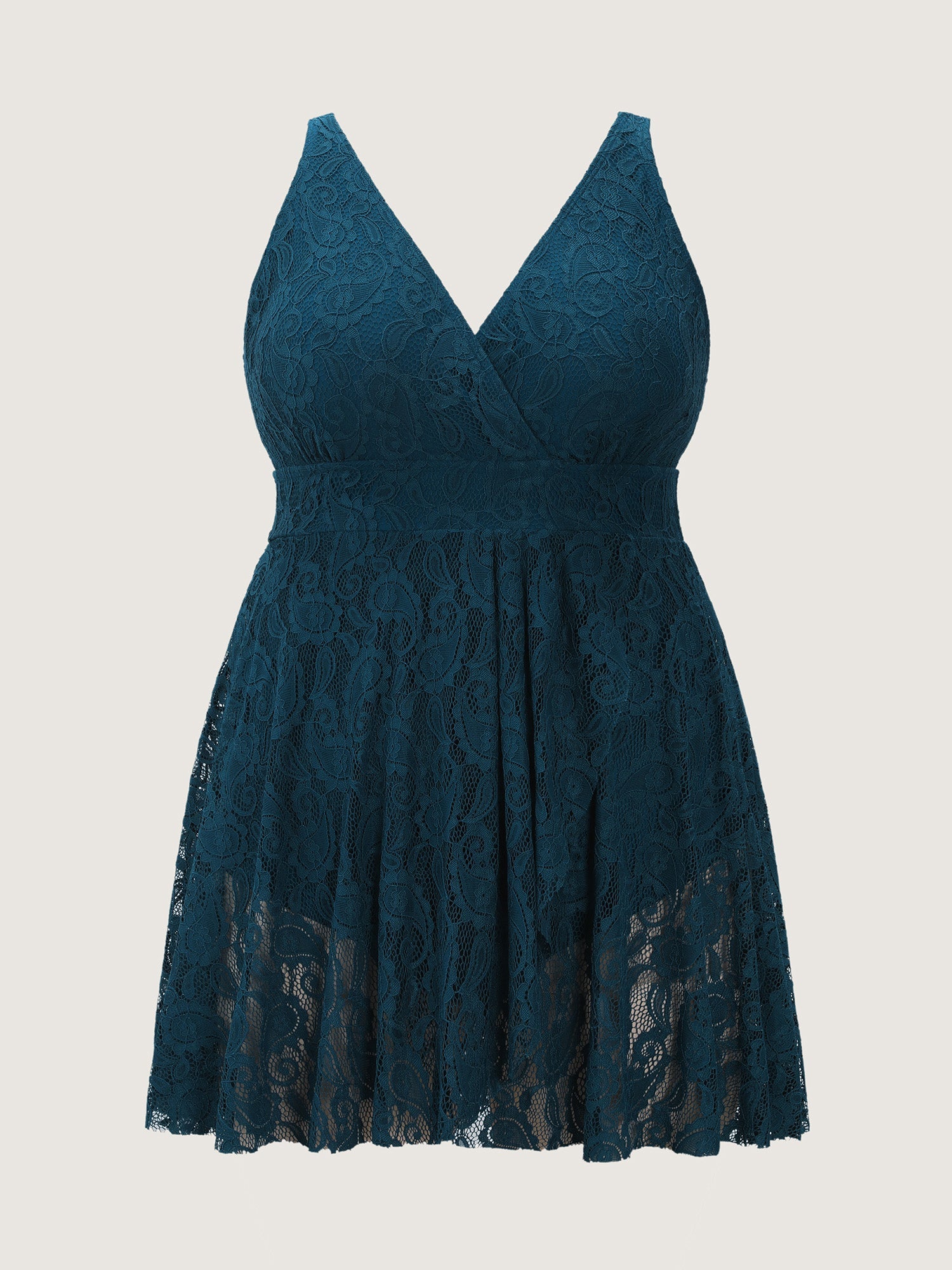 Lace Curvy Hem Fit And Flare Swim Dress