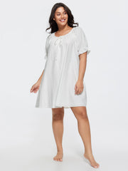 Cotton Plain Stretchy Cuff Sleeve Lounge Dress