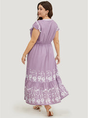 Bandana Cap Sleeve Notched Neck Pocket Flutter Hem Dress