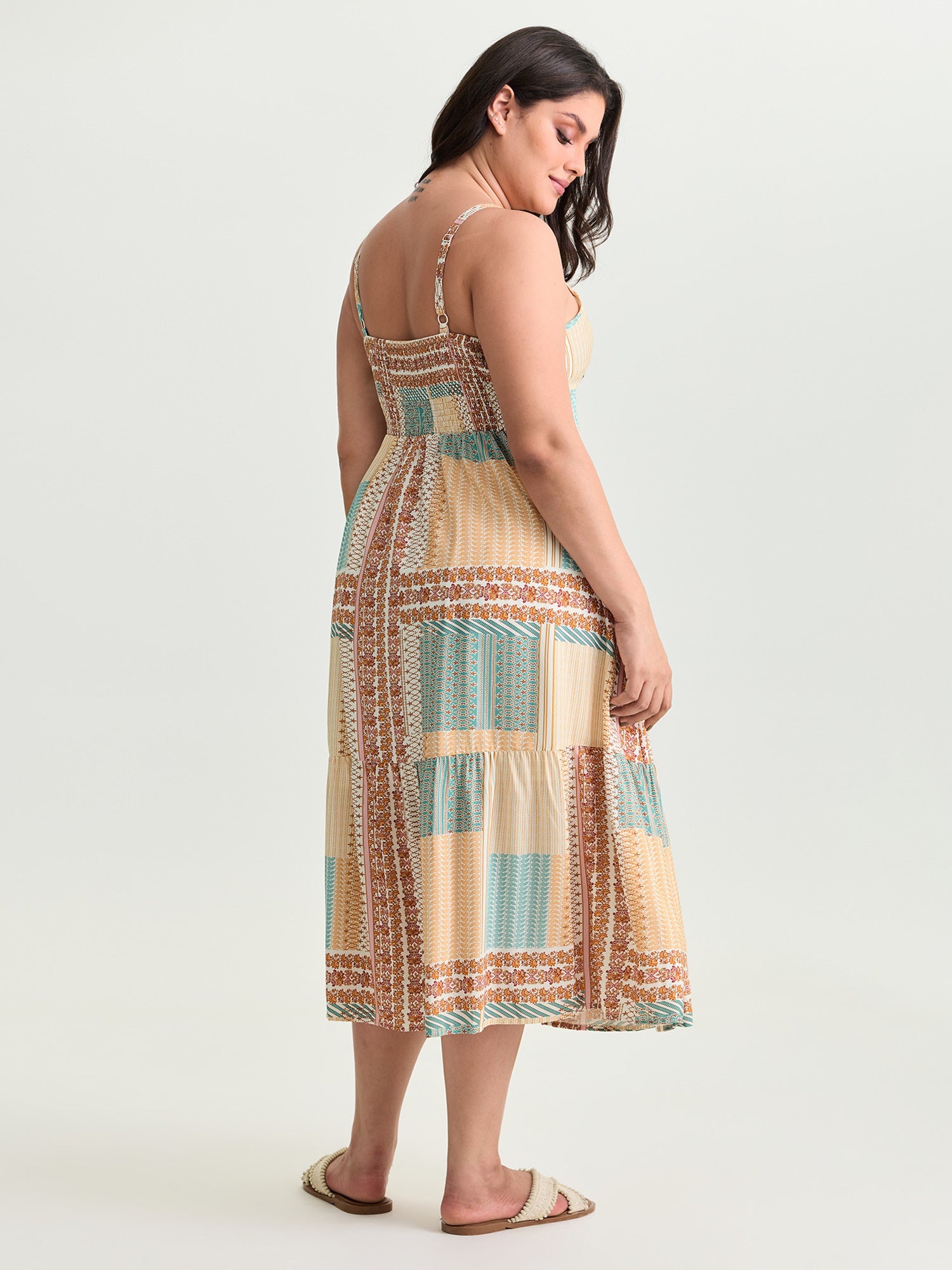 Colorblock Print Tiered Cami Midi Dress