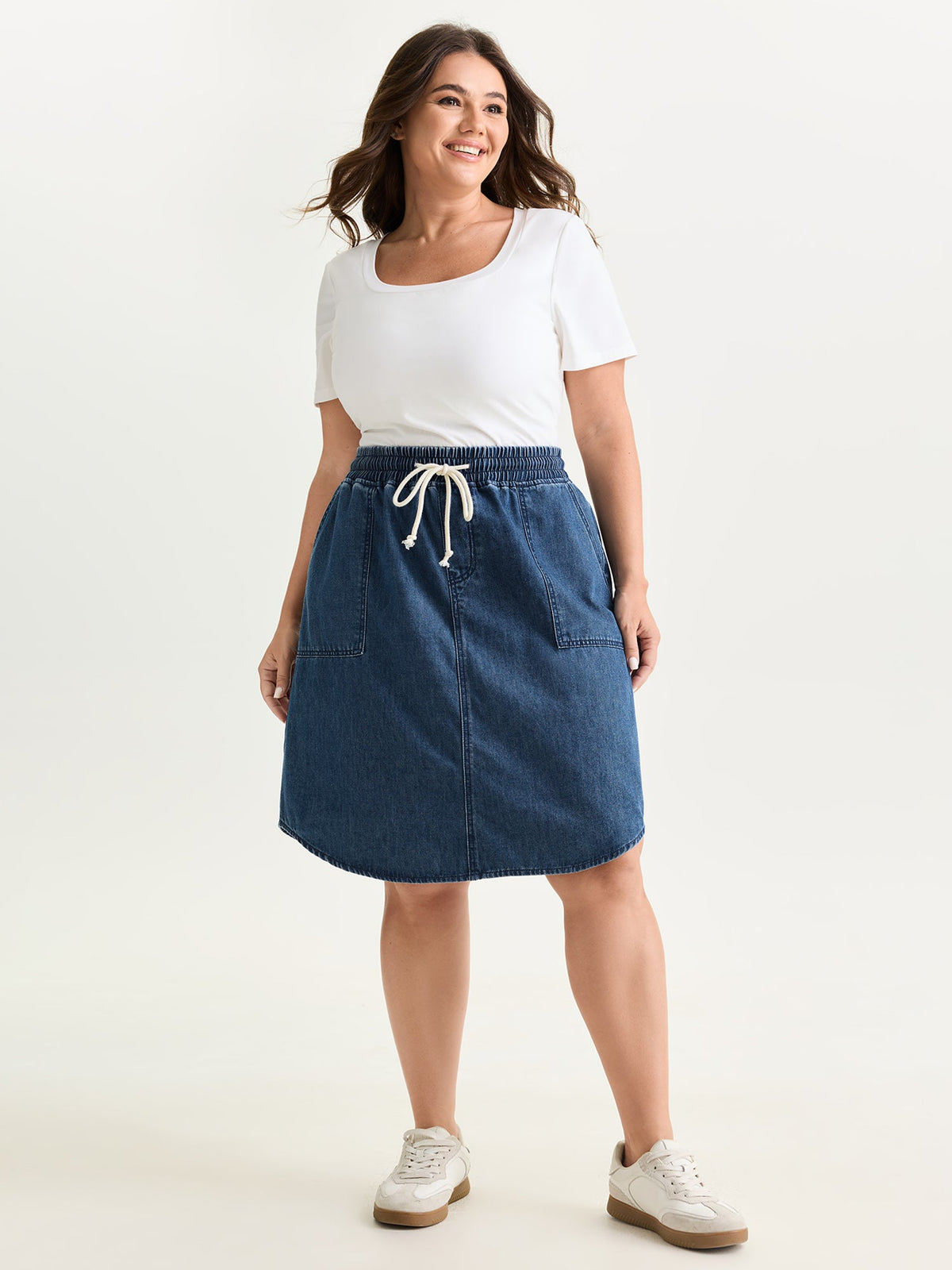 Stretchy Straight-Fit Denim Mini Skirt