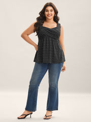 Stretchy Polka Dots Shirred Tank Top