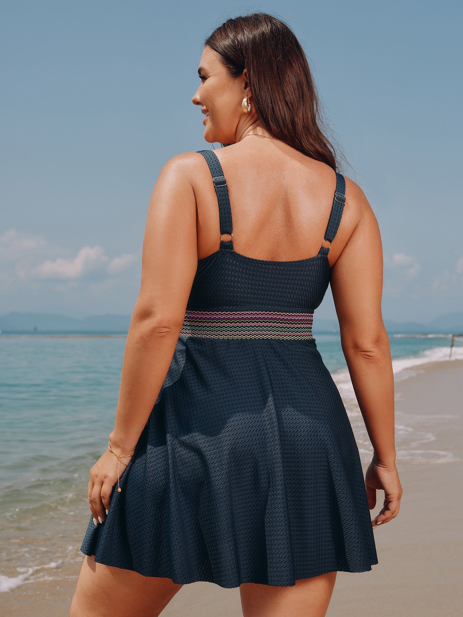 Twist Front Pockets Contrast Swim Dress