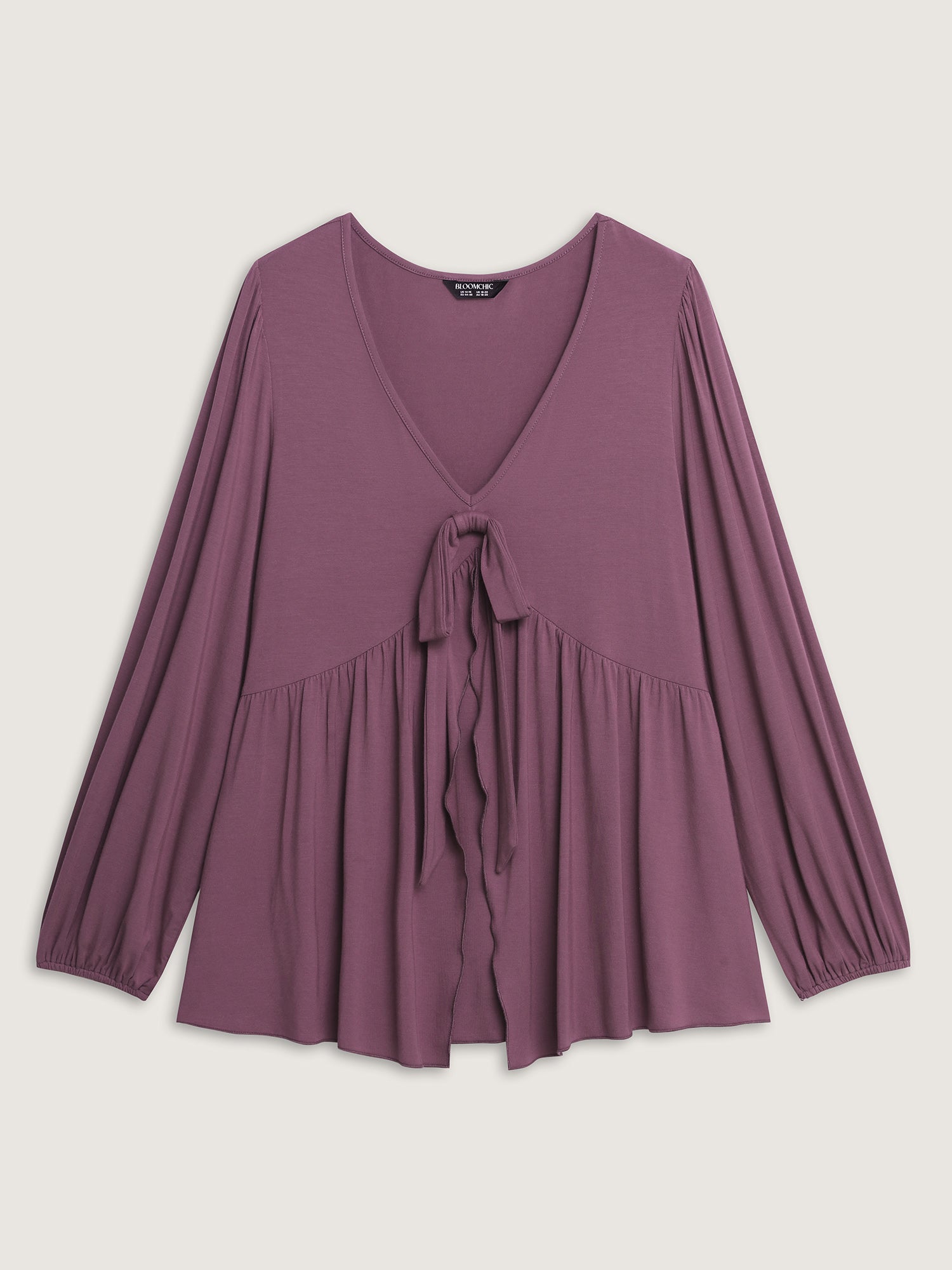 Stretchy Waistband Tie-Front Ruffled Knit Top
