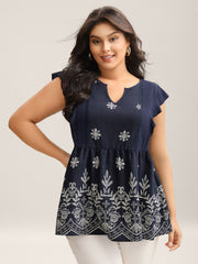 Floral Boho Print Ruffled Plain Blouse